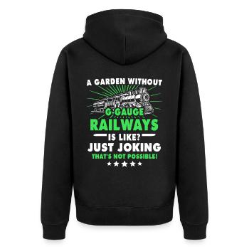 Garteneisenbahn Modelleisenbahn Spur G - Unisex Premium Bio Zip Hoodie - Schwarz - Hinten - Nico (187cm)