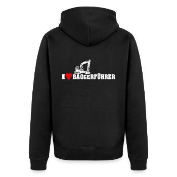 Bagger Ich Liebe Baggerfahrer - Unisex Premium Bio Zip Hoodie - Schwarz - Hinten - Nico (187cm)
