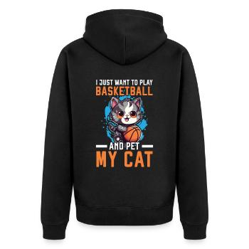 Basketball Cat Basketball Player I Love Basketball - Unisex Premium Organic Zip Hoodie - black - Back - Nico (187cm)