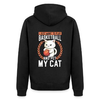 Basketball Cat Basketball Player I Love Basketball - Unisex Premium Organic Zip Hoodie - black - Back - Nico (187cm)