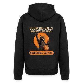 Basketball Cat Basketball Player I Love Basketball - Unisex Premium Organic Zip Hoodie - black - Back - Nico (187cm)