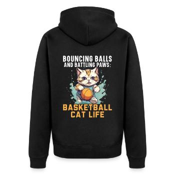 Basketball Cat Basketball Player I Love Basketball - Unisex Premium Organic Zip Hoodie - black - Back - Nico (187cm)