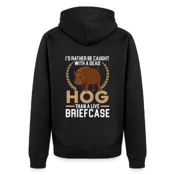 Better a dead pig than a living file - Unisex Premium Organic Zip Hoodie - black - Back - Nico (187cm)
