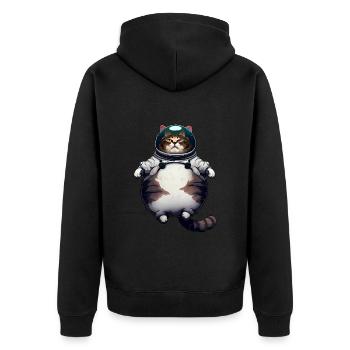 Fette Astronaut Katze - Unisex Premium Bio Zip Hoodie - Schwarz - Hinten - Nico (187cm)