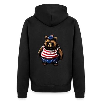 Fetter Amerikanischer Bär - Unisex Premium Bio Zip Hoodie - Schwarz - Hinten - Nico (187cm)