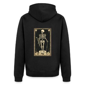 The Fool Skeleton Tarot Card - Unisex Premium Bio Zip Hoodie - Schwarz - Hinten - Nico (187cm)