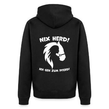 Nix Herd! Ich geh zum Pferd! Pferdespruch Geschenk - Unisex Premium Bio Zip Hoodie - Schwarz - Hinten - Nico (187cm)