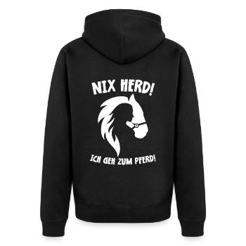 Nix Herd! Ich geh zum Pferd! Pferdespruch Geschenk - Unisex Premium Bio Zip Hoodie - Schwarz - Hinten - Nico (187cm)