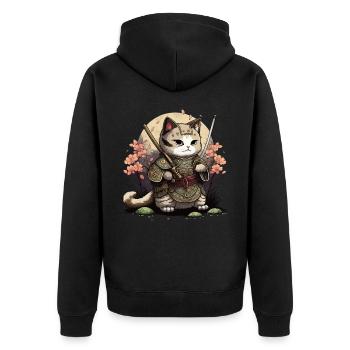 Chat Samouraï Kawaii Chat Ninja Japonais - Veste à capuche bio Premium Unisexe - noir - Dos - Nico (187cm)