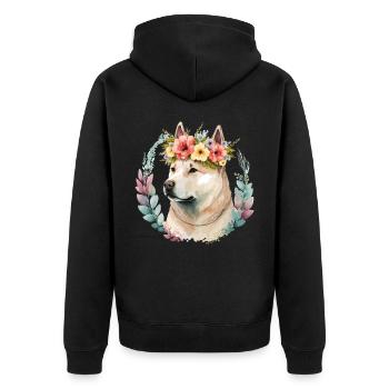 Cute Akita Inu Dog Flower Crown Pet Dog Breed Flor - Unisex Premium Organic Zip Hoodie - black - Back - Nico (187cm)