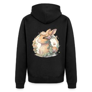 Mignon Aquarelle Fleur Lapin Chinois Zodiaque Anima - Veste à capuche bio Premium Unisexe - noir - Dos - Nico (187cm)