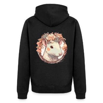 Cute Watercolor Flower Rat Chinese Zodiac Animal S - Unisex Premium Organic Zip Hoodie - black - Back - Nico (187cm)