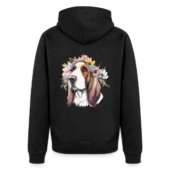 Mignon Basset Hound Fleur Couronne Chien de Compagnie Race Flora - Veste à capuche bio Premium Unisexe - noir - Dos - Nico (187cm)