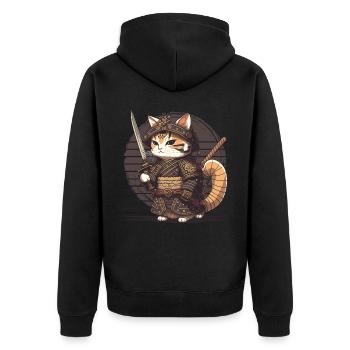 Samurai Katze Kawaii Japanische Ninja Katze - Unisex Premium Bio Zip Hoodie - Schwarz - Hinten - Nico (187cm)