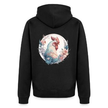 Aquarelle Fleur Poulet Coq Chinois Zodiaque A - Veste à capuche bio Premium Unisexe - noir - Dos - Nico (187cm)