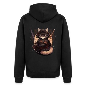 Samurai Katze Kawaii Japanische Ninja Katze - Unisex Premium Bio Zip Hoodie - Schwarz - Hinten - Nico (187cm)