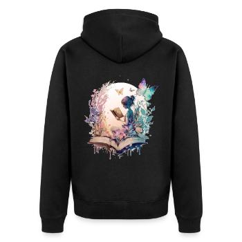 Cottagecore Watercolor Book Fairy Butterfly Librar - Veste à capuche bio Premium Unisexe - noir - Dos - Nico (187cm)