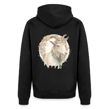 Aquarelle Fleur Chèvre Chinois Zodiaque Signe Animal - Veste à capuche bio Premium Unisexe - noir - Dos - Nico (187cm)