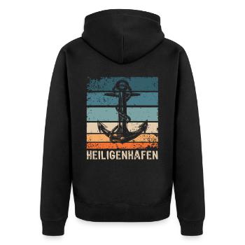 Heiligenhafen Sprüche Heiligenhafener Spruch - Unisex Premium Bio Zip Hoodie - Schwarz - Hinten - Nico (187cm)