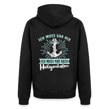 Heiligenhafen Sprüche Heiligenhafener Spruch - Unisex Premium Bio Zip Hoodie - Schwarz - Hinten - Nico (187cm)