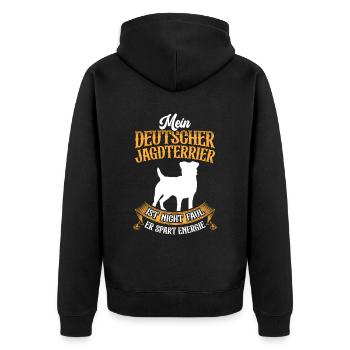 Mein Deutscher Jagdterrier ist nicht faul - Unisex Premium Bio Zip Hoodie - Schwarz - Hinten - Nico (187cm)