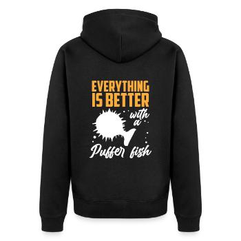 Kugelfisch alle besser Riesenkugelfisch - Unisex Premium Bio Zip Hoodie - Schwarz - Hinten - Nico (187cm)