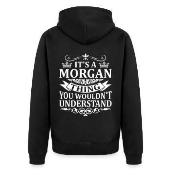 Morgan Thing Lustiger Spruch - Unisex Premium Bio Zip Hoodie - Schwarz - Hinten - Nico (187cm)