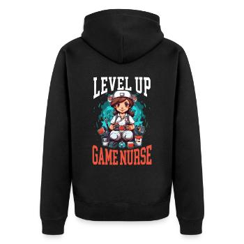Gamer Nurse Video Game Player Gaming Nursing - Unisex Premium Organic Zip Hoodie - black - Back - Nico (187cm)