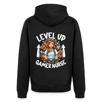 Gamer Nurse Video Game Player Gaming Nursing - Unisex Premium Organic Zip Hoodie - black - Back - Nico (187cm)