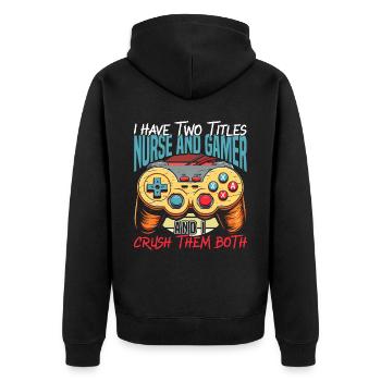 Gamer Nurse Video Game Player Gaming Nursing - Unisex Premium Organic Zip Hoodie - black - Back - Nico (187cm)