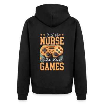 Gamer Nurse Video Game Player Gaming Nursing - Unisex Premium Organic Zip Hoodie - black - Back - Nico (187cm)