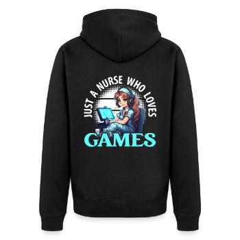 Gamer Nurse Video Game Player Gaming Nursing - Unisex Premium Organic Zip Hoodie - black - Back - Nico (187cm)