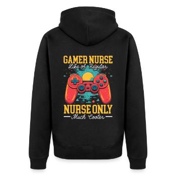 Gamer Nurse Video Game Player Gaming Nursing - Unisex Premium Organic Zip Hoodie - black - Back - Nico (187cm)