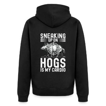 Jäger Wildschwein Jagen - Unisex Premium Bio Zip Hoodie - Schwarz - Hinten - Nico (187cm)