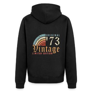 Jahrgang 1973 Geburtstagsgeschenk 1973 - Unisex Premium Bio Zip Hoodie - Schwarz - Hinten - Nico (187cm)