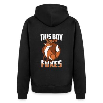 This boy loves foxes animal lover fox - Unisex Premium Organic Zip Hoodie - black - Back - Nico (187cm)