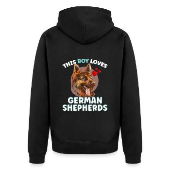 Ce garçon aime le chien de berger allemand mignon - Veste à capuche bio Premium Unisexe - noir - Dos - Nico (187cm)