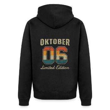 Oktober, 2006, October, - Unisex Premium Bio Zip Hoodie - Schwarz - Hinten - Nico (187cm)