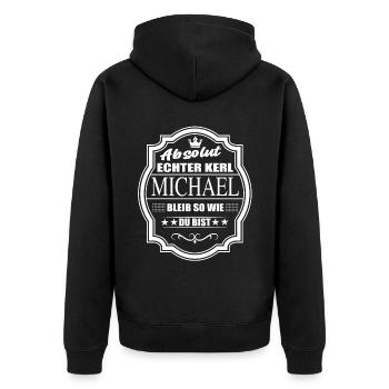 Absolut Echter Kerl Michael Bleib So Wie Du Bist - Unisex Premium Bio Zip Hoodie - Schwarz - Hinten - Nico (187cm)