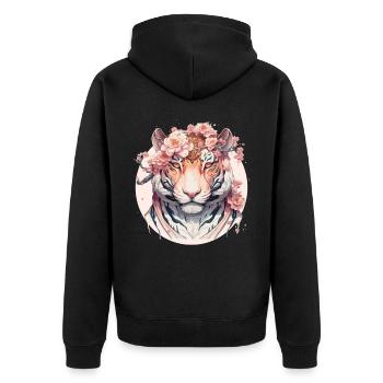 Aquarelle Fleur Tigre Chinois Zodiaque Signe Animal - Veste à capuche bio Premium Unisexe - noir - Dos - Nico (187cm)