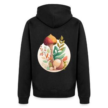 Cottagecore Mushroom Botanical Floral Forest Plant - Unisex Premium Organic Zip Hoodie - black - Back - Nico (187cm)