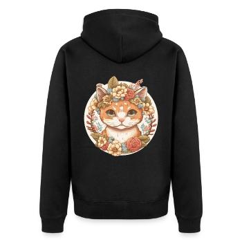 Cottagecore Cute Baby Cat Kitten Flower - Unisex Premium Bio Zip Hoodie - Schwarz - Hinten - Nico (187cm)