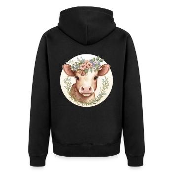 Cottagecore Mignon Bébé Vache Veau Floral Animal de Ferme - Veste à capuche bio Premium Unisexe - noir - Dos - Nico (187cm)
