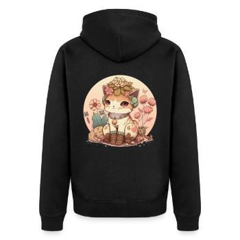 Cottagecore Mignon Bébé Chaton Chaton Fleur Anime Sola - Veste à capuche bio Premium Unisexe - noir - Dos - Nico (187cm)