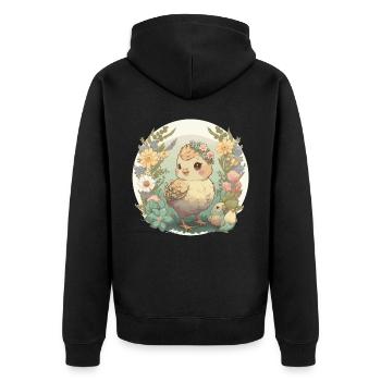 Cottagecore Cute Baby Chicken Kawaii Chick Floral - Unisex Premium Organic Zip Hoodie - black - Back - Nico (187cm)