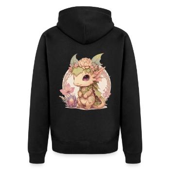 Cottagecore Mignon Bébé Dragon Kawaii Anime Fantaisie - Veste à capuche bio Premium Unisexe - noir - Dos - Nico (187cm)