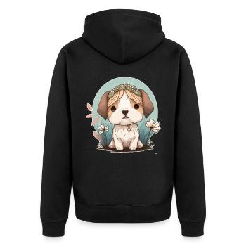 Cute Cottagecore Baby Dog Flower Crown Kawaii Pupp - Unisex Premium Organic Zip Hoodie - black - Back - Nico (187cm)