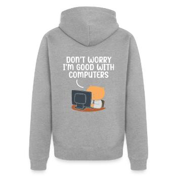 Es ist immer DNS - Unisex Premium Bio Zip Hoodie - Grau meliert - Hinten - Nico (187cm)