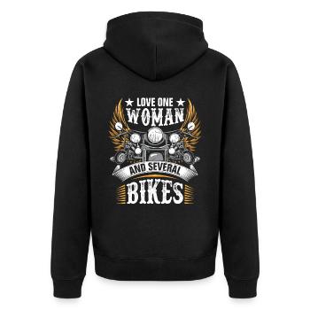 Biker, Motorradfahrer, Motorradfahrer, Motorradfahrer - Unisex Premium Bio Zip Hoodie - Schwarz - Hinten - Nico (187cm)