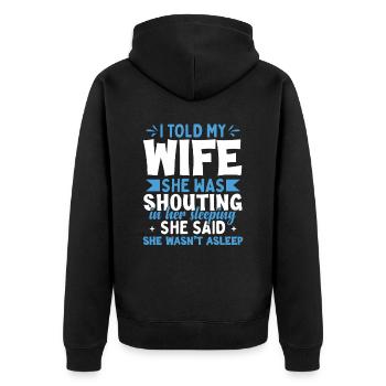 Ehefrau Ehemann Zitat Lustiger Papa - Unisex Premium Bio Zip Hoodie - Schwarz - Hinten - Nico (187cm)